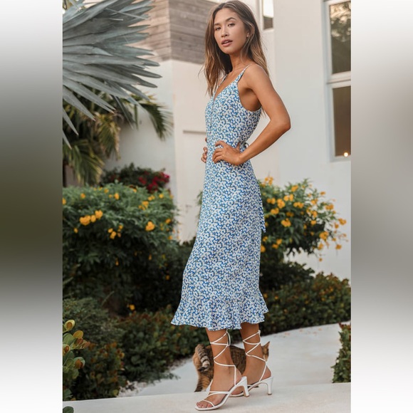 Blue floral midi dress - Picture 2 of 6